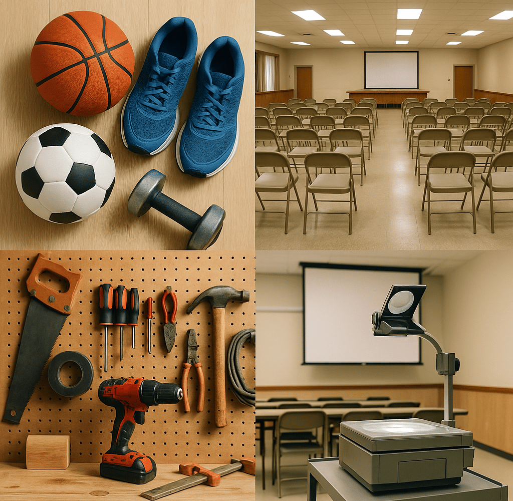 Un atelier et une salle équipée montrant des outils et un poste de travail