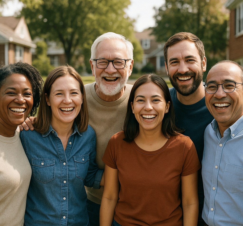 Un groupe de personnes souriantes, illustrant une communauté
